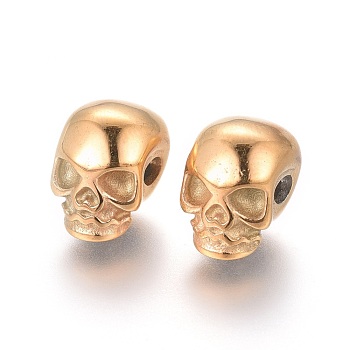 Ion Plating(IP) 304 Stainless Steel Beads, Skull, Golden, 11x8x10mm, Hole: 2.5mm