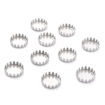 304 Stainless Steel Cabochon Settings, Lace Edge Bezel Cups, Flat Round, Stainless Steel Color, 13x4mm Tray: 12mm