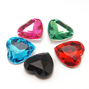 Imitation Taiwan Acrylic Rhinestone Cabochons, Pointed Back & Faceted, Heart, Mixed Color, 18x18x6.5mm