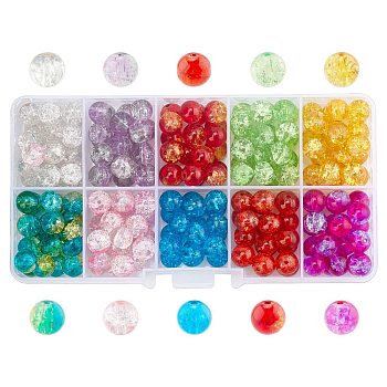 Spray Painted Transparent Crackle Glass Beads Strands, Round, Mixed Color, 8mm, Hole: 1.3mm, about 18~22pcs/compartment, 180~220pcs/box