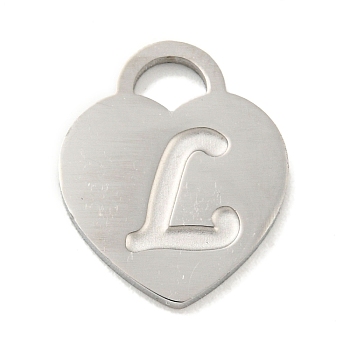 Non-Tarnish 304 Stainless Steel Pendants, Laser Cut, Heart with Letter Charm, Stainless Steel Color, Letter L, 15x12x1mm, Hole: 3x3.5mm