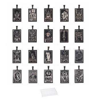 20pcs 20 style 201 Stainless Steel Pendants, Laser Engraved Pattern, Tarot Card Pendants, Stainless Steel Color, 40x24x1mm, Hole: 8x4mm, 1pc/sytle
