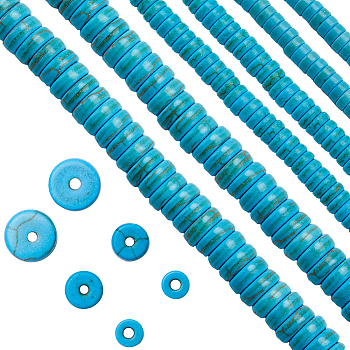 3 Strands 3 Sizes Dyed Synthetic Turquoise Dyed Beads Strands, Heishi Beads, Flat Round/Disc, 4~8x2~3.5mm, Hole: 1mm, 1 strand/size