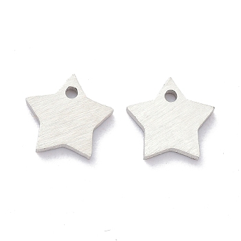 Tarnish Resistant 304 Stainless Steel Pendants, Stamping Blank Tag, Laser Cut, Double Side Drawbench Effect, Star, Stainless Steel Color, 6x6.5x1mm, Hole: 0.5mm