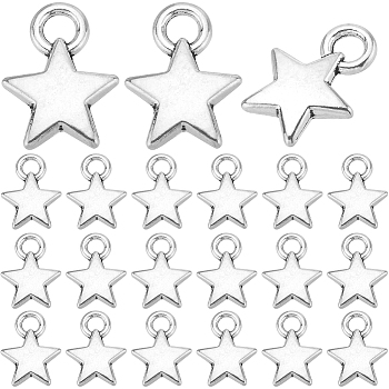 200Pcs Tibetan Style Alloy Star Charms, Antique Silver, 12x9x2mm, Hole: 2mm