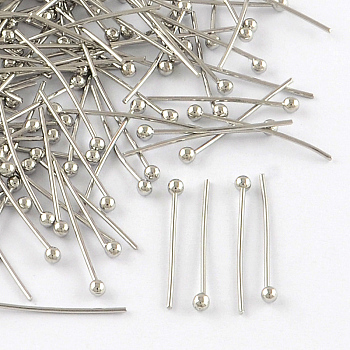 Brass Ball Head pins, Cadmium Free & Lead Free, Platinum, 18x0.5mm, 24 Gauge, Head: 2mm, about 10000pcs/bag