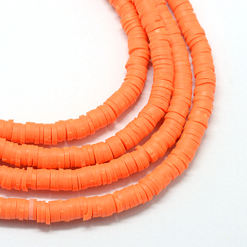 Handmade Polymer Clay Beads, Disc/Flat Round, Heishi Beads, Orange Red, 8x0.5~1mm, Hole: 2mm, about 380~400pcs/strand, 17.7 inch