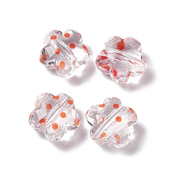 Transparent Acrylic Beads, Flower with Polka Dot Pattern, Clear, Orange, 16.5x17.5x10mm, Hole: 3mm