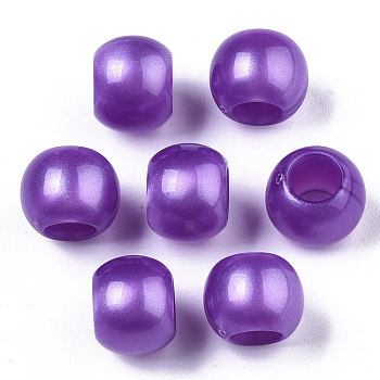 Acrylic European Beads, Pearlized, Large Hole Beads, Rondelle, Purple, 12x9mm, Hole: 6mm