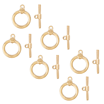 PVD Vacuum Plating 304 Stainless Steel Toggle Clasps, Ring, Golden, Ring: 18x14x3mm, Hole: 1.5mm, Bar: 23.5x7x3, Hole: 1.8mm, 6sets/box