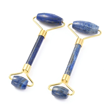 Natural Lapis Lazuli Brass Face Massager, Facial Rollers, Golden, 142~150x54~58x19~22mm