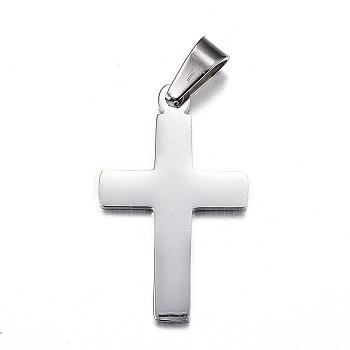 304 Stainless Steel Pendants, Latin Cross, Stainless Steel Color, 27x16.5x1.5mm, Hole: 4x7mm