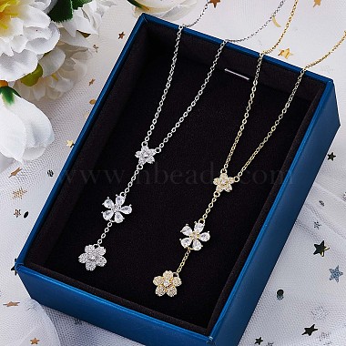 Clear Cubic Zirconia Flower Lariat Necklace(JN1062A)-2