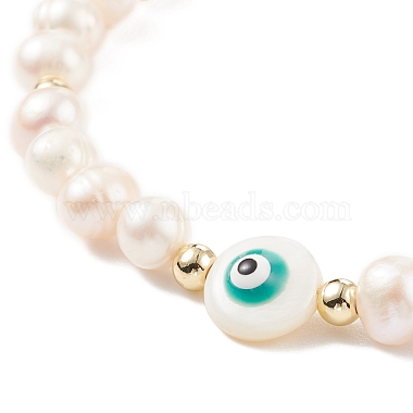 Natural Shell & Pearl Braided Bead Bracelet(BJEW-JB08237)-5