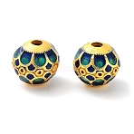 Alloy Enamel Beads, Golden, Round, Teal, 11x9mm, Hole: 2mm(ENAM-B001-07A)