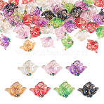 50Pcs Translucent Resin Cabochons, Golden Metal Enlaced Flower, Mixed Color, 10x13~13.5x3.5mm(RESI-TA0005-66)