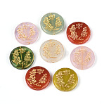Baking Paint and Golden Metal Enlaced Glass Beads, Flat Round with Flower, Mixed Color, 22.5x4.5~5mm, Hole: 1.5~1.6mm(DGLA-T004-32M)