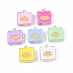 Transparent Acrylic Beads, with Enamel, Square with Duck, Mixed Color, 24x23x8mm, Hole: 3mm(ACRC-S039-09)
