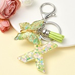 Resin & Acrylic Keychain, with Faux Suede Tassel Pendant & Alloy Findings, Letter X, 9.5cm(KEYC-YW00122-24)