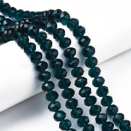 Glass Beads Strands, Faceted, Rondelle, Dark Cyan, 10x8mm, Hole: 1mm, about 63~65pcs/strand, 49~50cm(EGLA-A034-T10mm-D27)