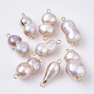 atural Cultured Freshwater Pearl Links connectors, with Brass Loop, Edge Plated, Calabash, Golden, Thistle, 23~31x9~15x8.5~14mm, Hole: 1.8mm(BSHE-N008-02A)