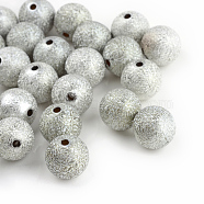 Spray Painted Acrylic Beads, Matte Style, Round, Silver, 8mm, Hole: 2mm, about 1900pcs/500g(ACRP-Q018-8mm-001)