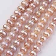Natural Cultured Freshwater Pearl Beads Strands, Potato, PeachPuff, 6~7mm, Hole: 0.5mm, about 61pcs/strand, 14.37 inch(PEAR-D187-51-01)