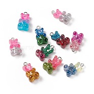Two Tone Transparent Resin Glitter Pendants, with Platinum Tone Alloy Loops, Bear, Mixed Color, 20x11x8mm, Hole: 2mm(RESI-E021-02P)