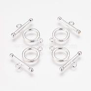 Brass Toggle Clasps, Silver Color Plated, Ring: 11x2mm, Bar: 19x2mm, Hole: 1.8mm(KK201-S)