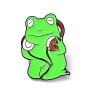 Frog and Music Enamel Pin, Cartoon Alloy Badge for Backpack Clothes, Electrophoresis Black, Lime, 30x21x1.8mm(JEWB-G013-F05)