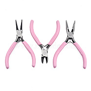 Steel Pliers Set, with Plastic Handles, including Side Cutter Pliers, Round Nose Plier, Needle Nose Wire Cutter Plier, Pearl Pink, 113~126x48~52x6~10mm, 3pcs/set(TOOL-N007-002A)