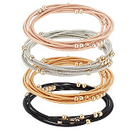 24Pcs 4 Colors Titanium Steel Satellite Chains Stretch Bracelets Set for Women, Mixed Color, Inner Diameter: 2-1/4 inch(5.8cm), 6Pcs/color(BJEW-UN0001-36)