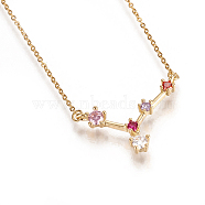 304 Stainless Steel Pendant Necklaces, with Brass Cubic Zirconia Pendants, Twelve Constellations, Cancer, 17.79 inch~18.3 inch(45.2~46.5cm), 1.2mm, 17x26.5x3.2mm(NJEW-E138-07F)