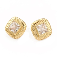 Clear Cubic Zirconia Rhombus Stud Earrings, Rack Plating Brass Jewelry for Women, Cadmium Free & Lead Free, Real 18K Gold Plated, 16x16mm, Pin: 0.8mm(EJEW-L231-71G)