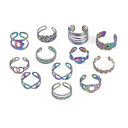 Ion Plating(IP) Adjustable 304 Stainless Steel Cuff Ring, Open Rings for Women, Mixed Shapes, Rainbow Color, US Size 5~10 (15.9~19.5mm)(RJEW-MSMC002-14)