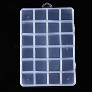 Rectangle Polypropylene(PP) Bead Storage Containers, with Hinged Lid and 24 Grids, for Jewelry Small Accessories, Clear, 19x13x1.75cm, Hole: 17x6mm, Compartment: 30x30mm(CON-S043-042)
