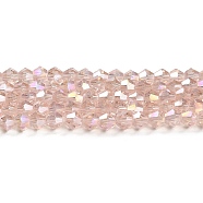 Transparent Electroplate Glass Beads Strands, AB Color Plated, Faceted, Bicone, Pink, 4x4mm, Hole: 0.8mm, about 82~85pcs/strand, 12.01~12.2 inch(30.5~31cm)(EGLA-A039-T4mm-B26)