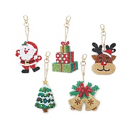 Christmas Theme DIY Diamond Painting Keychain Kit, Including Acrylic Board, Keychain Clasp, Bead Chain, Resin Rhinestones Bag, Diamond Sticky Pen, Tray Plate and Glue Clay, Mixed Shapes, 150x80mm, 5pcs/set(DRAW-PW0007-06B)