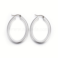 304 Stainless Steel Hoop Earrings, Hypoallergenic Earrings, Flat Oval, Stainless Steel Color, 49x36x3mm, Pin: 0.8x1mm(EJEW-F178-14P)