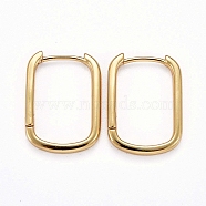 Brass Huggie Hoop Earrings, Long-Lasting Plated, Rectangle, Real 18K Gold Plated, 22x16x2mm, Pin: 0.8mm(X-KK-H741-05G)