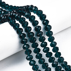 Glass Beads Strands, Faceted, Rondelle, Dark Cyan, 10x8mm, Hole: 1mm, about 65~66pcs/strand, 20.8~21.2 inch(53~54cm)(EGLA-A034-T10mm-D27)
