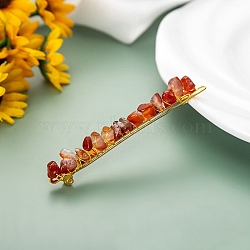 Natural Red Agate Chip & Metal Hair Bobby Pins, Hair Accessories for Women Girl, 80x6x6mm(PW-WG30375-01)