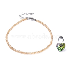 Electroplate Glass Beads Anklets, with 304 Stainless Steel Heart Link Chains & Lobster Claw Clasps & Snap on Bails, Heart Glass Pendants, Peru, 8-7/8 inch(22.5cm)(AJEW-AN00279-05)