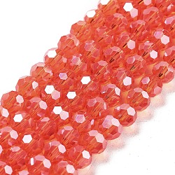 Electroplate Transparent Glass Beads Strands, Faceted, Round, Pearl Luster Plated, Dark Orange, 6mm, Hole: 1mm, about 98~100pcs/strand, 20.39~20.59 inch(51.8~52.3cm)(EGLA-A035-T6mm-A05)