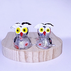 Handmade Lampwork Silver Foil 3D Owl Figurines, for Home Desktop Decoration, Yellow, 30x35mm(PW-WG18155-01)