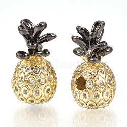 Rack Plating Brass Cubic Zirconia Beads, Long-Lasting Plated, Pineapple, Clear, Gunmetal & Golden, 17x9mm, Hole: 2mm(ZIRC-R016-01)