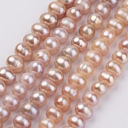 Natural Cultured Freshwater Pearl Beads Strands, Potato, PeachPuff, 6~7mm, Hole: 0.5mm, about 61pcs/strand, 14.37 inch(PEAR-D187-51-01)