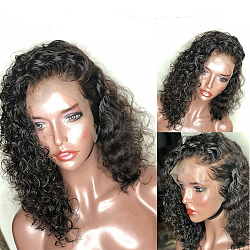 Short Curly Wigs, Lace Front Wig for Black Women, Synthetic Wigs, Heat Resistant High Temperature Fiber, Black, 16 inches(40.6cm)(OHAR-L010-045)
