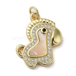 Brass Micro Pave Cubic Zirconia Pendants, with Shell, Horse, Real 18K Gold Plated, 20.5x18x3.5mm, Hole: 3.4mm(KK-Q808-01G)