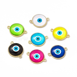 Evil Eye Resin Connector Charms, Flat Round Links, with Golden Tone Brass Findings, Mixed Color, 16.5x22x5mm, Hole: 1.8mm(KK-P224-01G)